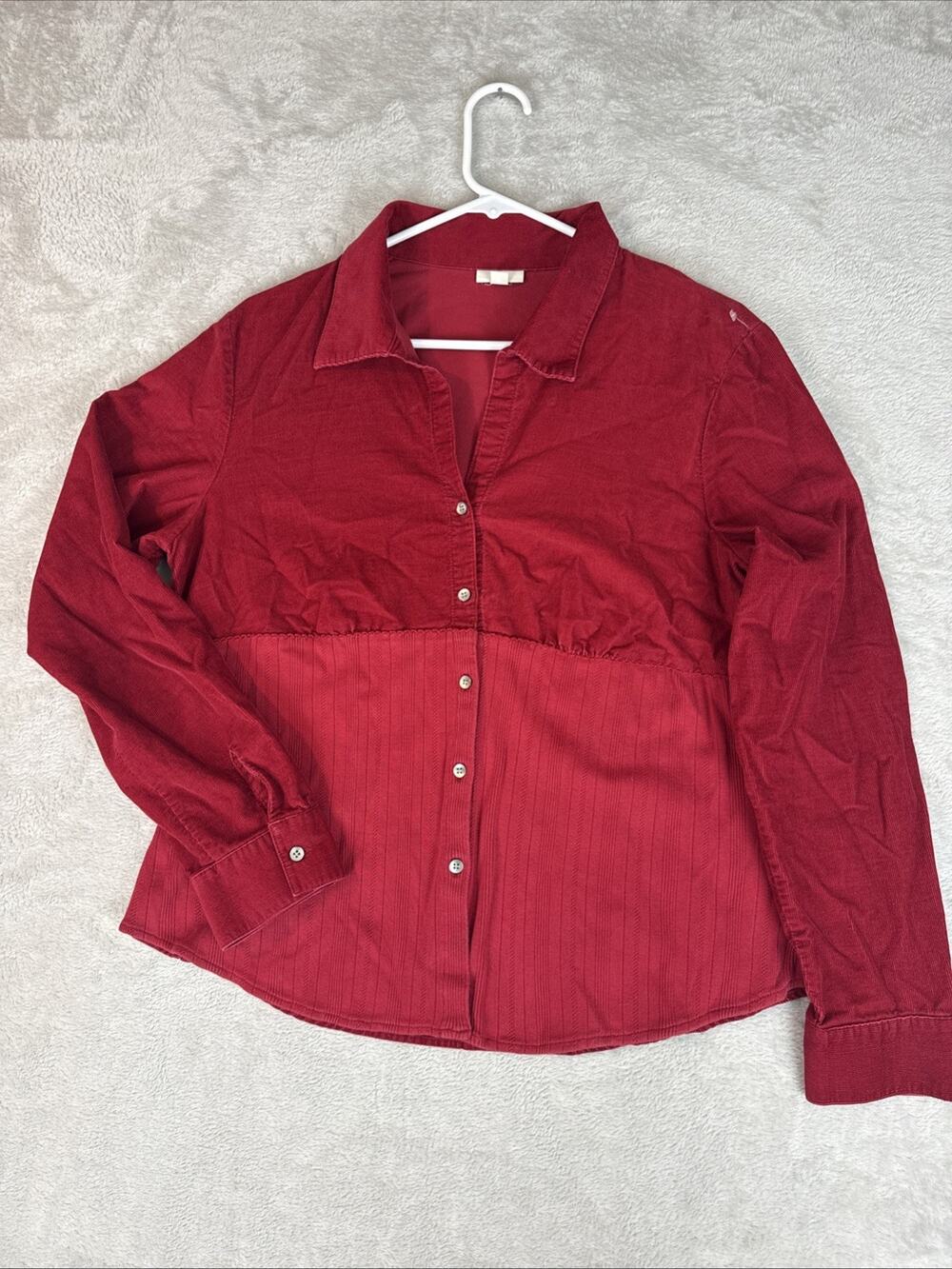 J Jill Red Corduroy Blouse Baby Doll Career Jewel Tone Button Top Shirt